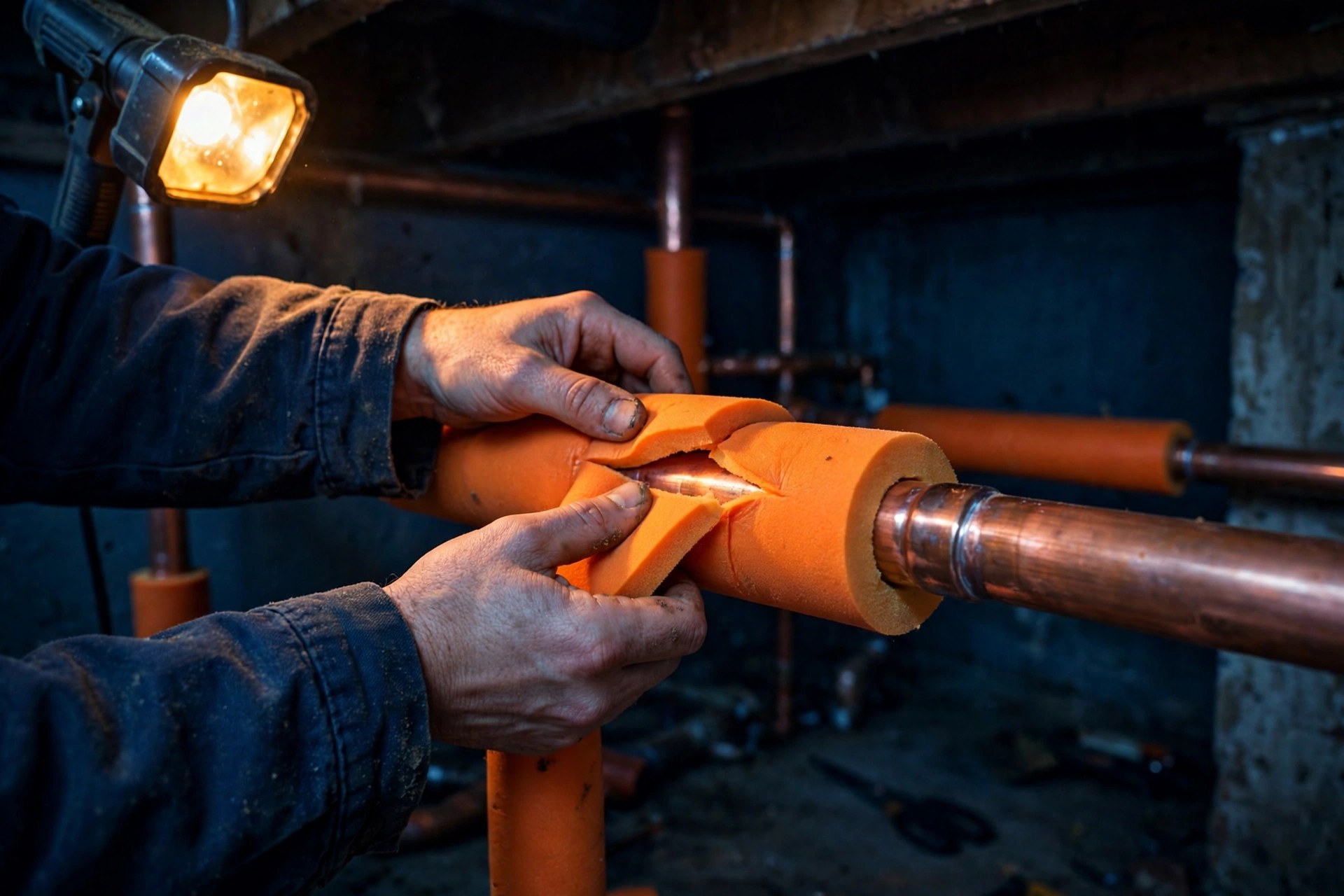 Insulating exposed pipes in a basement before the first freeze